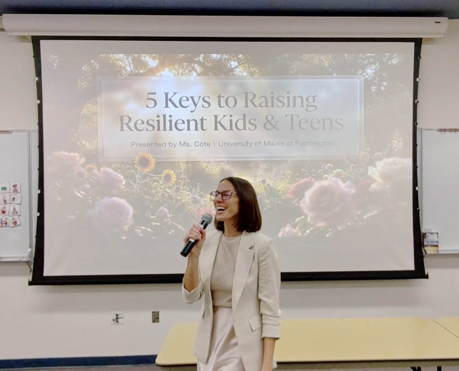 Krista Cote presenting 5 Keys to Raising Resilient Kids & Teens at the University of Maine at Farmington